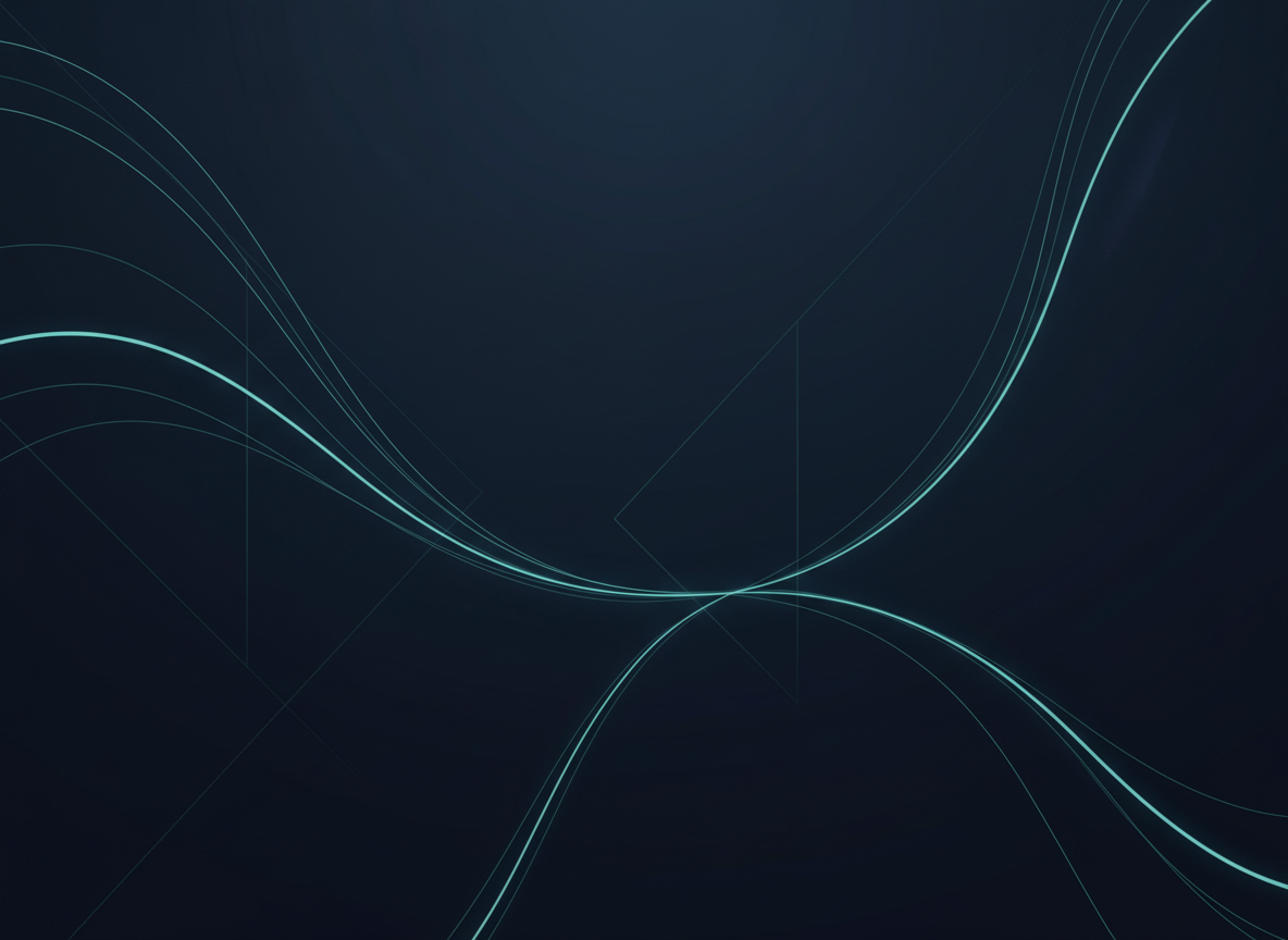 Abstract minimalist geometric flowing lines on deep navy with faint aqua accents